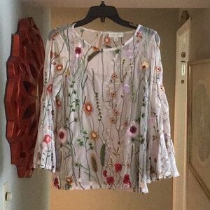 Cynthia Rowley embroidered bell sleeve blouse